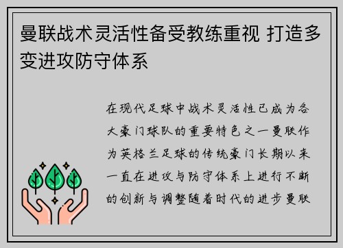 曼联战术灵活性备受教练重视 打造多变进攻防守体系